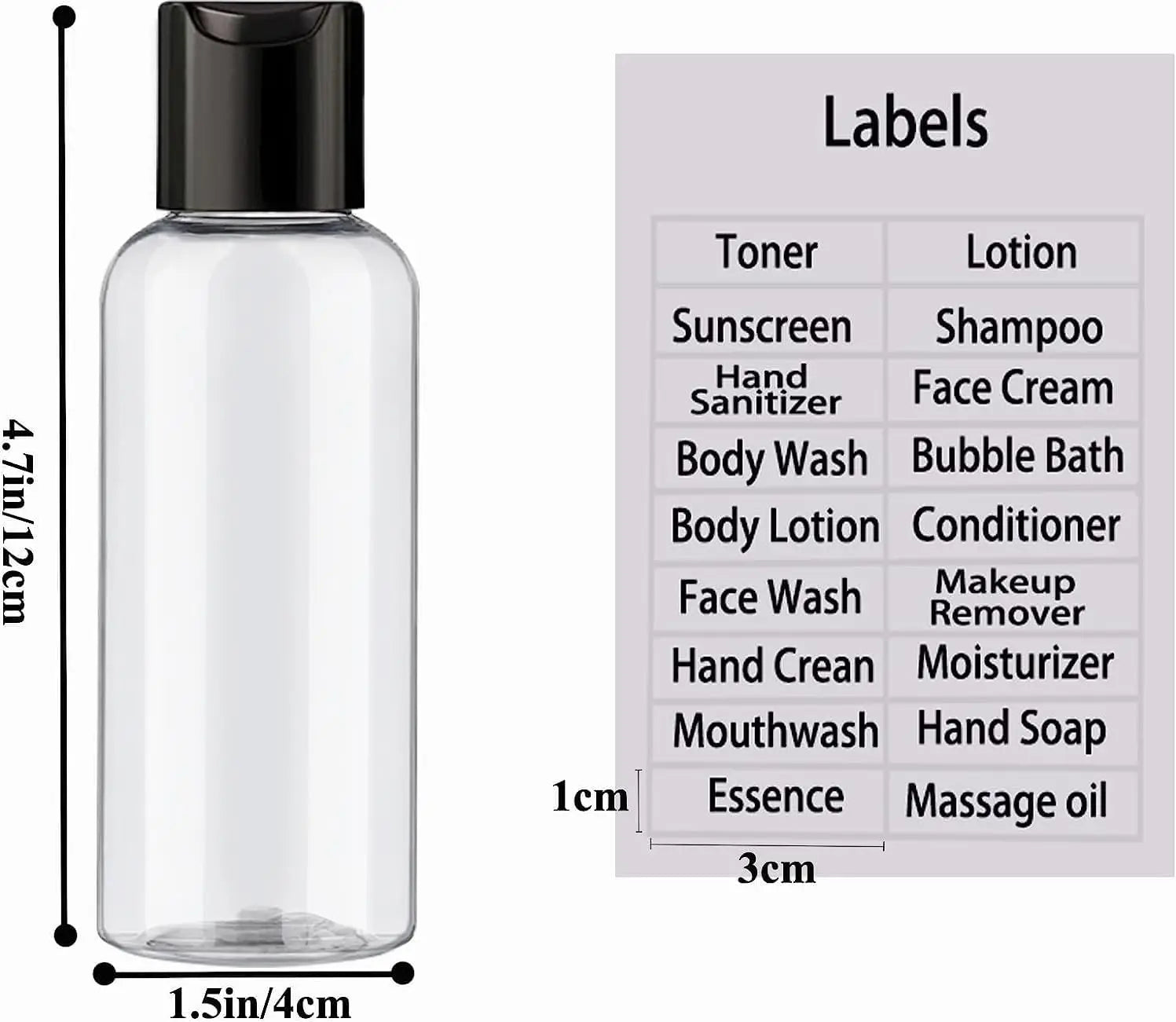 5 Pack 3.4 oz Travel Bottles Leakproof Toiletry Containers with Labels