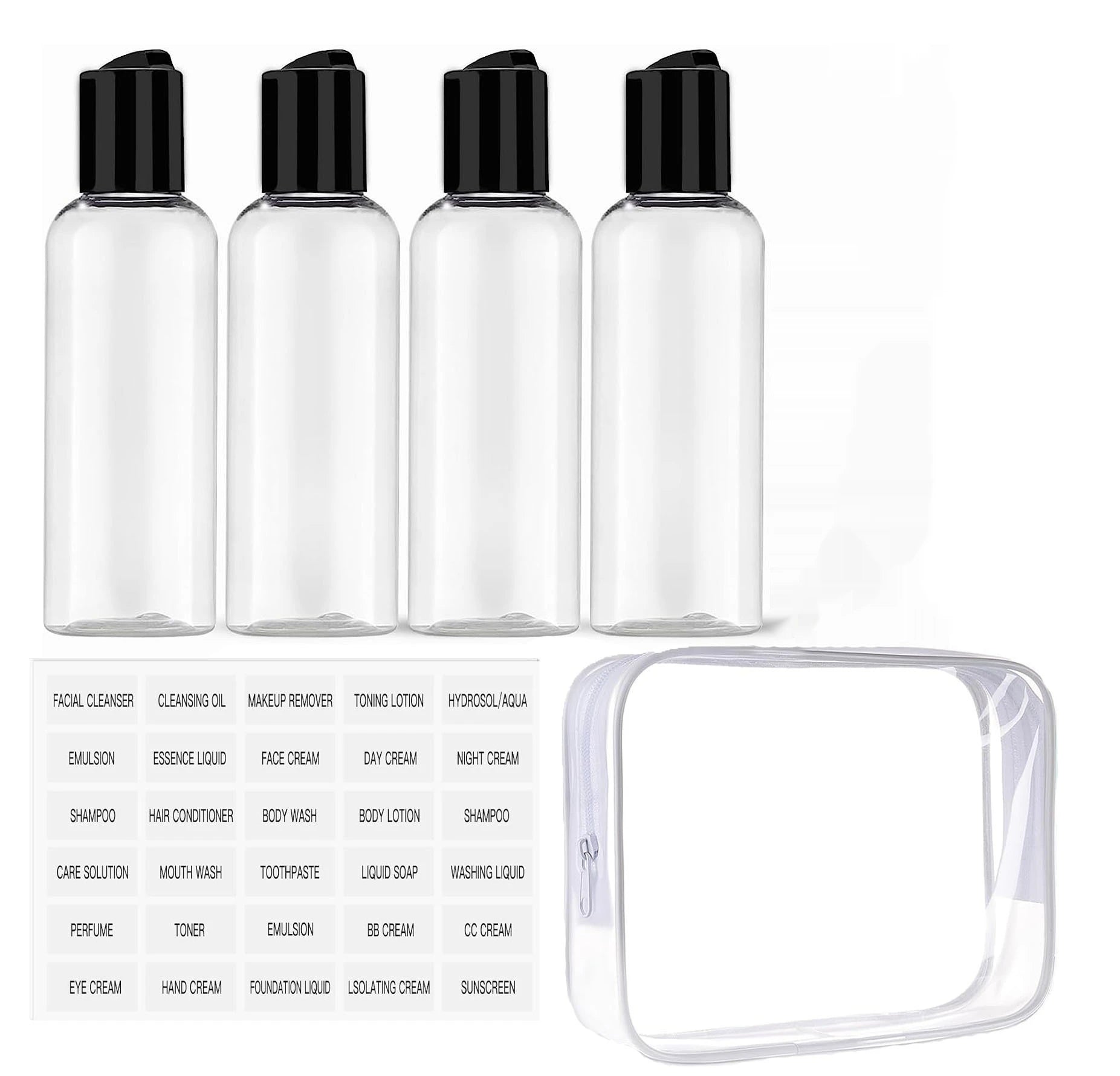 5 Pack 3.4 oz Travel Bottles Leakproof Toiletry Containers with Labels
