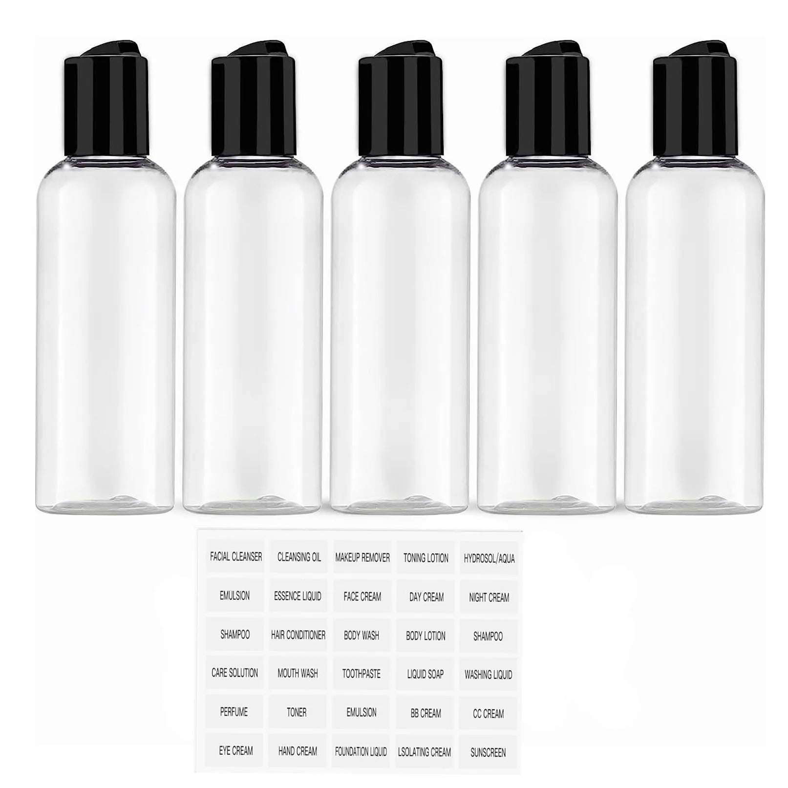 5 Pack 3.4 oz Travel Bottles Leakproof Toiletry Containers with Labels