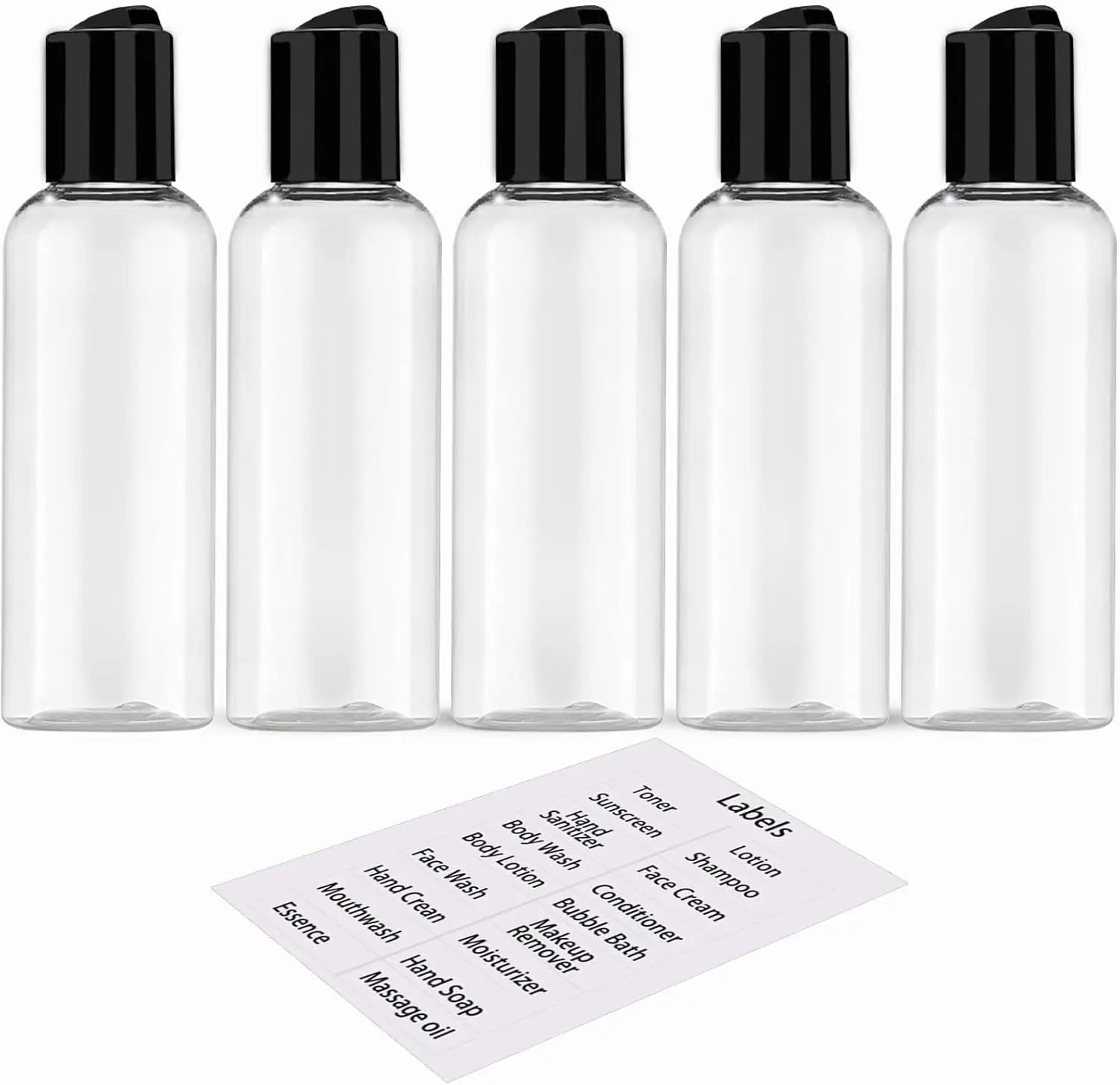 5 Pack 3.4 oz Travel Bottles Leakproof Toiletry Containers with Labels
