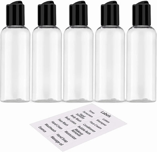 5 Pack 3.4 oz Travel Bottles Leakproof Toiletry Containers with Labels